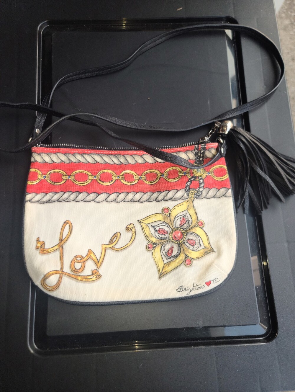 Brighton Ivory Crossbody with Red & Black Accents